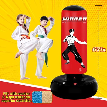 Punching Bag for Kids,67" Inflatable Kids Boxing Bag Toy Gift for Age 5-12 | Larger Stable Kids Punching Bag,Inflatable Punching Toys,Gift for Boys Girls,Practicing Karate,Taekwondo,MMA - style: Lee