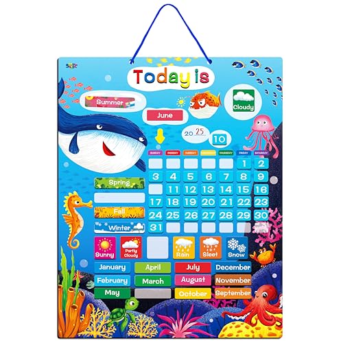 Magnetic Learning Calendar Portable Educational Learning Tool for Preschool or Toddler Age (The Ocean Version) - style: Ocean