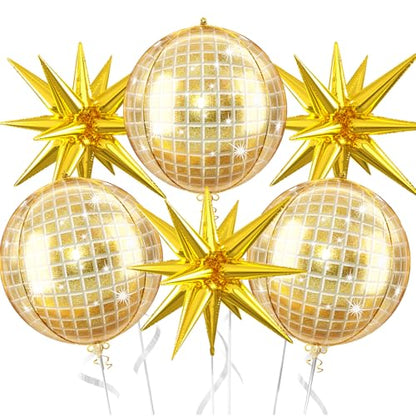 Gold Disco Balloons, 6 Pcs Shiny Foil for Prom Graduation New Year Party - style: Disco Gold
