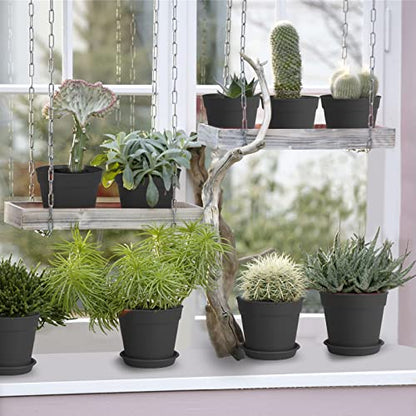 SwinDuck 4 inch Small Plant Pots, 28 Pack Plastic Planters with Drainage Holes and Saucers for Flowers Plants, Succulents, Seed Starting Pots, Black - color: Black