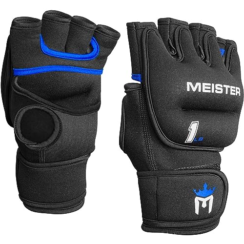 Meister Elite 1lb Weighted Gloves for Cardio & Heavy Hands - Black | Ergonomic open-palm one pound gloves to boost workout intensity for shadow boxing, running, walking, cycling & more