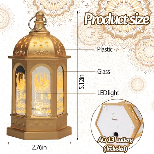 6PCS Mini Golden Ramadan Lanterns, Castle Moon Pattern, LED, Battery Operated, Tabletop, Not Water Resistant - color: Style 2