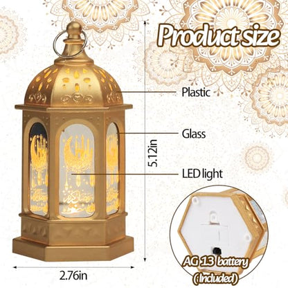 6PCS Mini Golden Ramadan Lanterns, Castle Moon Pattern, LED, Battery Operated, Tabletop, Not Water Resistant - color: Style 2
