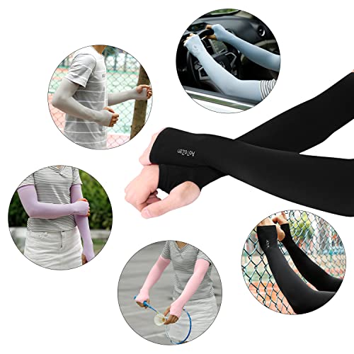 Sun Sleeves for Men Women with Thumb Hole, 6 Pairs Black | UV Protection SPF UPF50+, Keep you Cooling in Summer