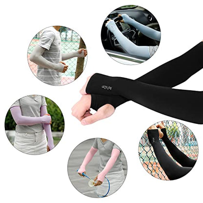 Sun Sleeves for Men Women with Thumb Hole, 6 Pairs Black | UV Protection SPF UPF50+, Keep you Cooling in Summer