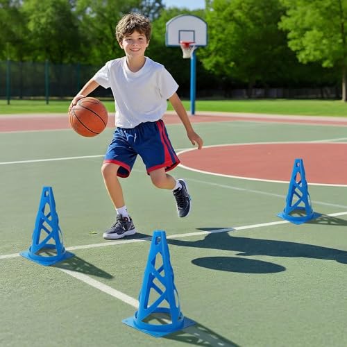 24 Pack Soccer Cones, 9 Inch Agility Cones for Soccer, Football, Basketball, Cones for Sports Training, Speed & Agility Drills, Field Marking Equipment - color: blue