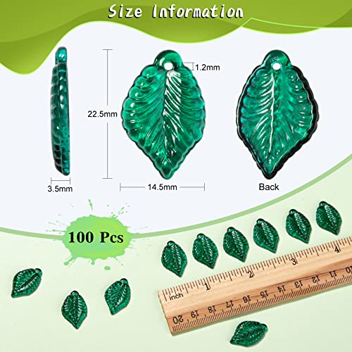LiQunSweet 100 Pcs Green Leaf Charm Transparent Baking Painted Glass Tiny Pendants with Hole for Earring Bracelet Necklace Jewelry Making DIY Craft - 22.5x14.5mm - color: Leaf Green Charms_22.5x14.5mm