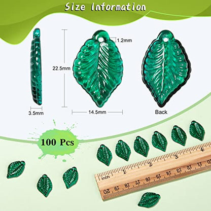 LiQunSweet 100 Pcs Green Leaf Charm Transparent Baking Painted Glass Tiny Pendants with Hole for Earring Bracelet Necklace Jewelry Making DIY Craft - 22.5x14.5mm - color: Leaf Green Charms_22.5x14.5mm