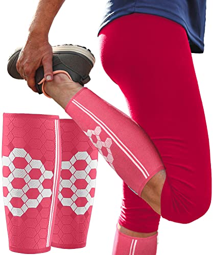 Sparthos Calf Compression Sleeves, Shin Splint Relief Men, Women - Pink-M | Leg Compression Sleeves (1 Pair), Varicose Veins, Pain & Cramp Recovery, Air Travel, Nurses, Maternity, Running, Soccer - color: Flamingo Pink