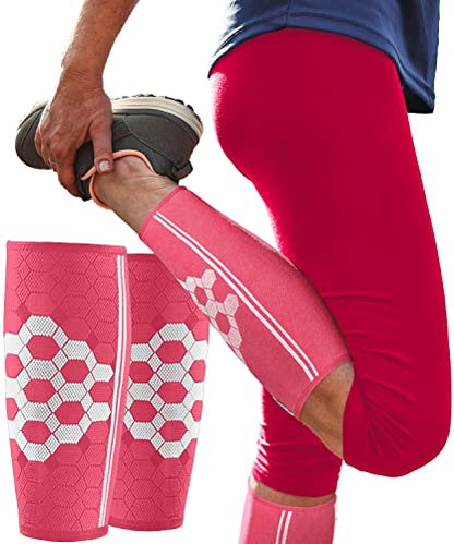 Sparthos Calf Compression Sleeves, Shin Splint Relief Men, Women - Pink-M | Leg Compression Sleeves (1 Pair), Varicose Veins, Pain & Cramp Recovery, Air Travel, Nurses, Maternity, Running, Soccer - color: Flamingo Pink