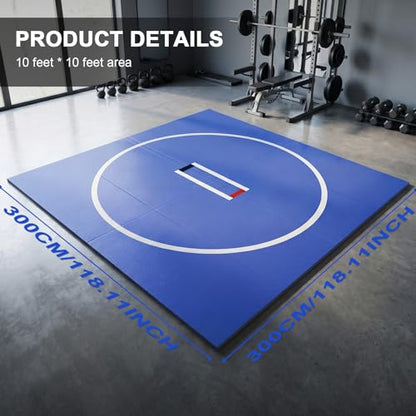 10' x 10' Wrestling Mat (118" x 118" x 1.18") Roll-Up Jiu Jitsu Mat for Home Gym, BJJ, MMA, Grappling, Judo & Martial Arts Training, Durable Non-Slip Folding Exercise Mat - color: Bule