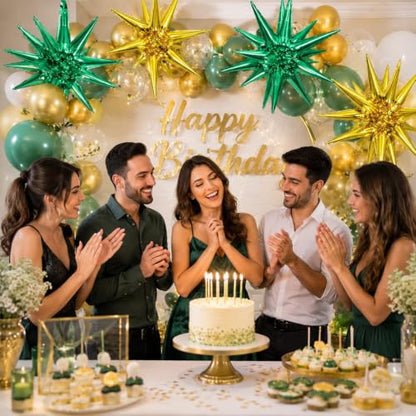 Green Gold Star Balloons, 6PCS 22 Inch Foil Explosion Star Balloons - color: Green Gold