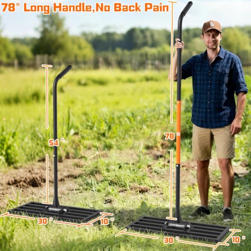 COZEER 30" x 10" Leveling Rake,Leveler Tool with 78" Adjustable Handle | Heavy Duty ＆ Sturdy, Anti-rust, for Garden, Golf Course, Farm and Pasture
