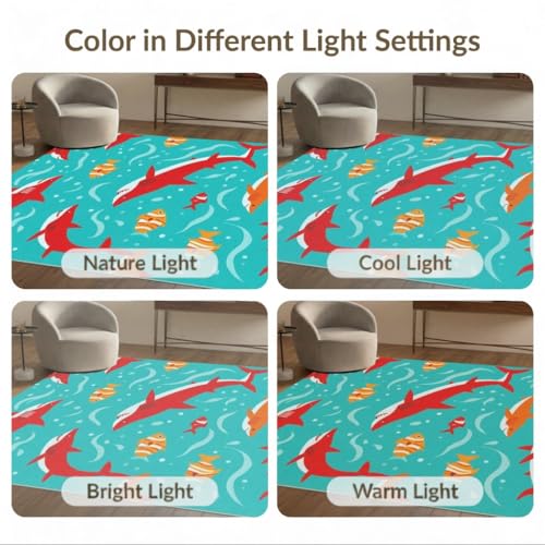 8'x10' Washable Flatwoven Rug, Turquoise Graphic Fish Stain Resistant Extra Large Carpet for Dining Room, Large Office, Lounge, Non-Slip Chair-Friendly Mat | Ref:2070035 - color: Blue/Pattern 12, size: 8' x 10' (Rectangular)