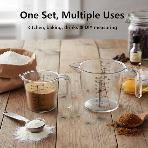 Laser-Etched Measuring Cup Set, 8 oz & 16 oz Clear Plastic Liquid Measuring Cups, Permanent oz/cup/Tbsp/mL Markings, Food-Grade for Baking & Cooking - size: Pack Set (8 + 16 oz)