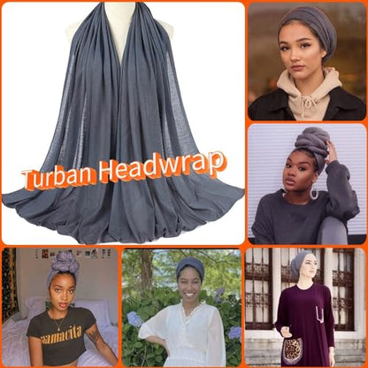 Nonbongoy Head Wraps for Black Women 71"x32" Long Soft Jersey Hijab Turban - color: 1-gray Headwrap