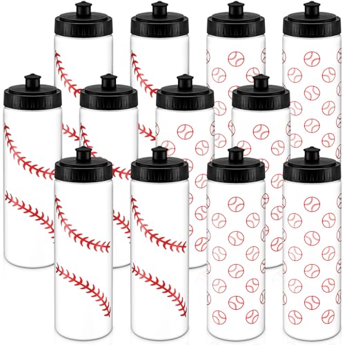 12 / 24 Pack Sports Water Bottles 20 oz Bottle Basketballs Party Favors Reusable Sports Squeeze Water Bottle for Party Favor Players Lovers Team Gifts Gym - style: Baseball
