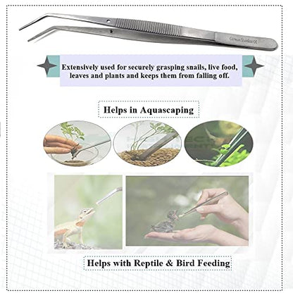 Reptile Feeding Tongs Straight Aquarium Tweezers Anti-Rust Thickened Stainless Steel Forceps, for Terrarium, Fish Tank, Snakes/Lizards/Gecko, Planting By HTI (6" - Angled) - size: 6" - Angled