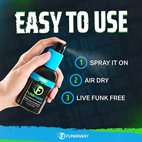 FunkAway Travel Size Shoe Deodorizer Spray (3.4 oz - 3 Pack) Odor Eliminator for Shoes, Gym Bags, Clothes and Gear, On-the-Go Odor Neutralizer that Attacks Funk at the Source - size: 3.4 Ounce (Pack of 3), style: Travel Size