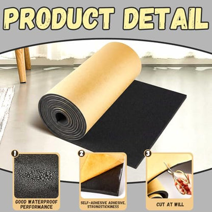 Pangda 1 Piece 236 x 12 x 1/8 Inch Extra Large Marine Foam Roll Closed Cell Rubber with Adhesive Insulation Sheets Lightweight Single Sided Tape Water Weather Resistant for Craft - size: 236 x 12 x 1/8 Inch