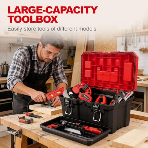 Tools Box, Deep Lockable Toolbox, 18.7 * 9.9 * 9.3" Durable Tool Boxes Storage, with Removable Inner Tray