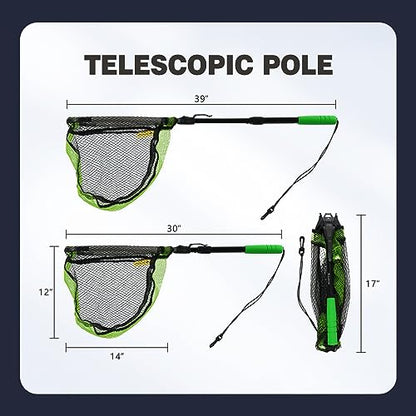 Black Paw Floating Fishing Net Foldable Telescopic Fish Landing Net with Built in Length Scale Rubber Coated for Kayak, Fly, Trout