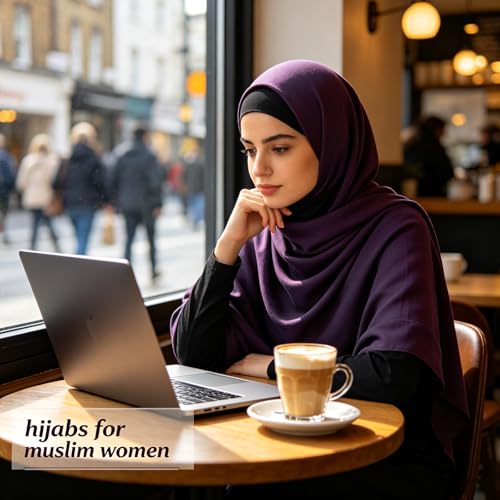 Hijab Scarf for Women, 3PCS Set with Undercap and Hijab Clip Lightweight Modal Muslim Head Wrap Scarf for Daily - color: Sy11-dark Purple Hijab+black Undercap