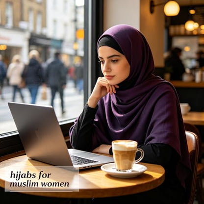 Hijab Scarf for Women, 3PCS Set with Undercap and Hijab Clip Lightweight Modal Muslim Head Wrap Scarf for Daily - color: Sy11-dark Purple Hijab+black Undercap