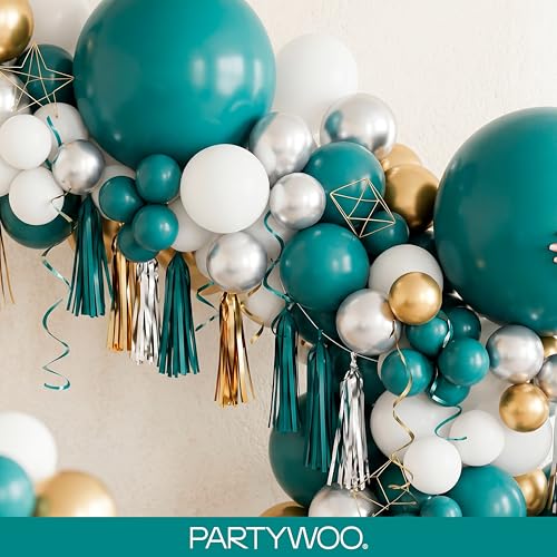 PartyWoo 슬레이트 블루 풍선 140피스 다양한 사이즈 팩 45.7cm(18인치), 30.5cm(12인치), 25.4cm(10인치), 12.7cm(5인치), 네이비 더스티 블루 보헤미안 뉴트럴 풍선 아치 키트, 베이비 샤워, 졸업식, 정글, 바다 생일 파티 장식, 블루-F22 - color: Blue-f22