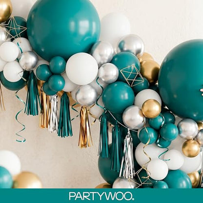 PartyWoo 슬레이트 블루 풍선 140피스 다양한 사이즈 팩 45.7cm(18인치), 30.5cm(12인치), 25.4cm(10인치), 12.7cm(5인치), 네이비 더스티 블루 보헤미안 뉴트럴 풍선 아치 키트, 베이비 샤워, 졸업식, 정글, 바다 생일 파티 장식, 블루-F22 - color: Blue-f22