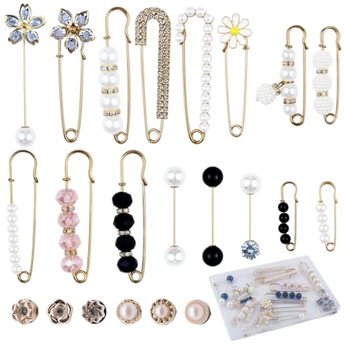 REDANHA 22 Pieces Retro Pearl Brooch Pins, Pant Waist Tightener Safety Pins for Sweater Shawl Cardigan Collar Dress Shirt Jeans, Fashion Decoration Accessories for Women Girls - color: Classic
