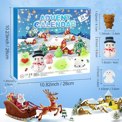 Mochi 재림절 달력 2026, 야광 24일 크리스마스 카운트다운 달력, 스퀴시 피젯 재림절 달력 24개, 아동용 크리스마스 선물 아이디어 - color: 떡
