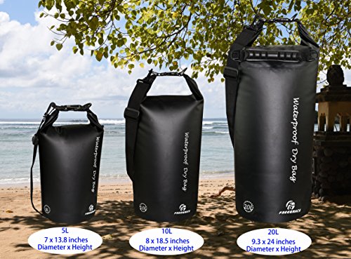 Freegrace Waterproof Dry Bag Set of 3 - Submersible Dry Sack with Double Zip Lock Seals - Includes Waist Pouch & Phone Case - Perfect for Kayaking, Swimming, Boating & Rafting (Black, 10L) - color: Black, size: 10L, style: Without Window
