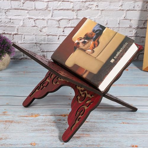2Pcs Koran Stand Retro Carved Red Muslim Reading Bookshelf Holder Craft Religious Supplies