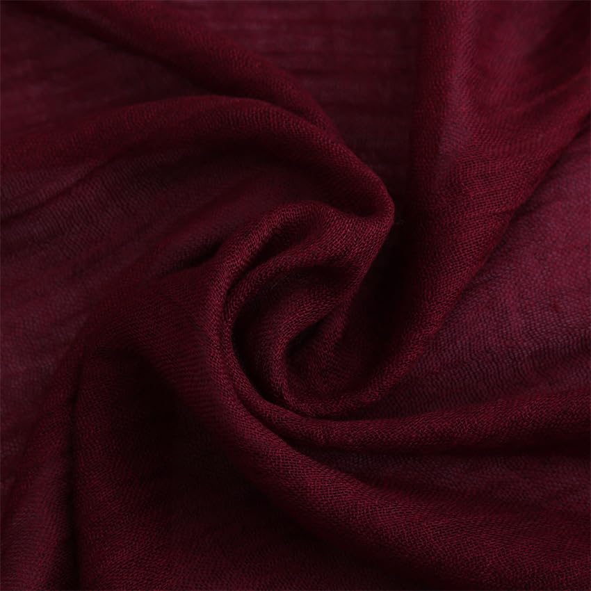 Solid color cotton and linen scarf, wrinkled all season versatile long sunscreen fashionable shawl - color: Jujube Red
