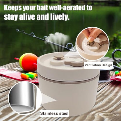 Aventik Fishing Bait Container Organizer with Handle Insulated Breathable Live Bait Box Stainless Steel Worm Storage Tank for Nightcrawlers Keeps Bait Fresh and Alive (circle 650+wacky rings) - style: circle 650+wacky rings