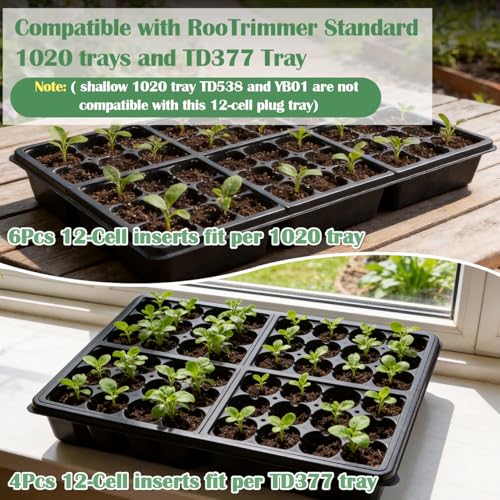 RooTrimmer 40 Pack Reusable 12-Cell Seed Starter Tray, Plant Starter Trays with Large Drainage Holes for Seed Germination, Easy to Repotted, Fits Standard 1020 Flats and TD377 Trays, Black - color: Black, size: 12 Cells-40P