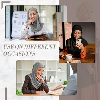 4 Pcs Women Solid Chiffon Hijab Scarves and Undercap Set Long Shawl Soft Wrap Scarves Muslim Inner Hijab Caps - color: Black, Dark Gray