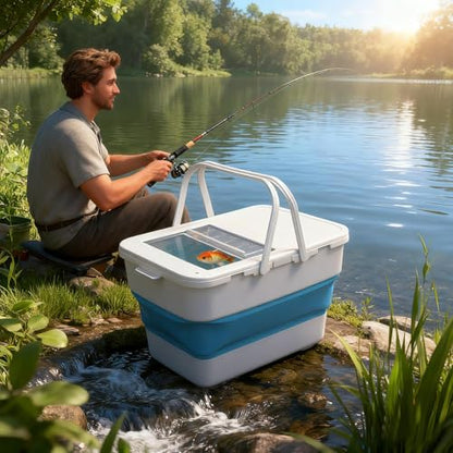 Collapsible Bucket,13 L Foldable Fish Bucket with Lockable Lid,Multifunctional Container for Live Fishing Lure,Collapsible Washing up Bowlfor Home & Car (Grey) - color: Gray