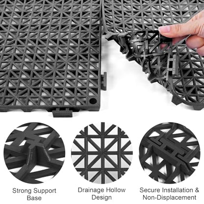 MYFAMIREA Modular Interlocking Cushion 55 Pack 11.8" x 11.8" Rubber Floor Tiles Non-Slip Splicing Drainage Mats for Deck, Pool, Outdoor Shower, Patio, Balcony, Indoor Bathroom, Kitchen, Yard (Black) - size: 55 PCS