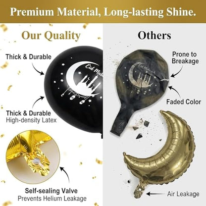 Eid Mubarak Decorations Set - Black and Gold Ramadan Party Supplies including Banner, Balloons for Muslim Islamic Eid Al-Fitr Home Wall Decor (gold)