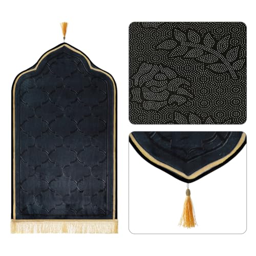 haozaikeji Muslim Prayer Rug Islamic Turkish Prayer Mat Thick Soft Janamaz Sajada Rug Praying Carpet for Ramadan Eid Travel - color: Black, size: M 19.69*35.43 inch (50*90cm)