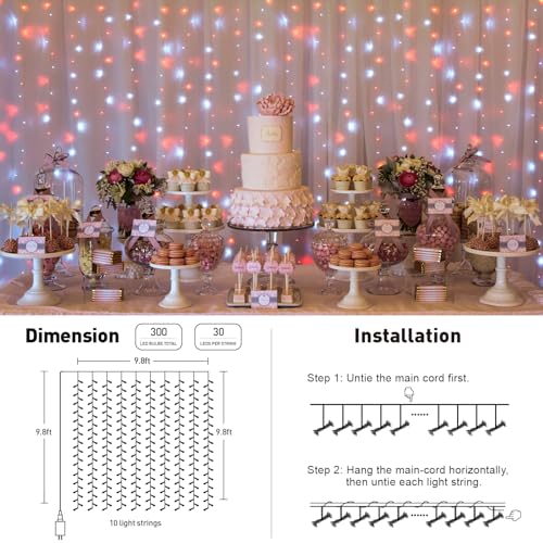 JMEXSUSS 300LED Red and White Christmas Curtain Lights for Bedroom, Plug in - color: Red and White, size: 300 LED