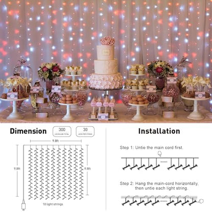 JMEXSUSS 300LED Red and White Christmas Curtain Lights for Bedroom, Plug in - color: Red and White, size: 300 LED