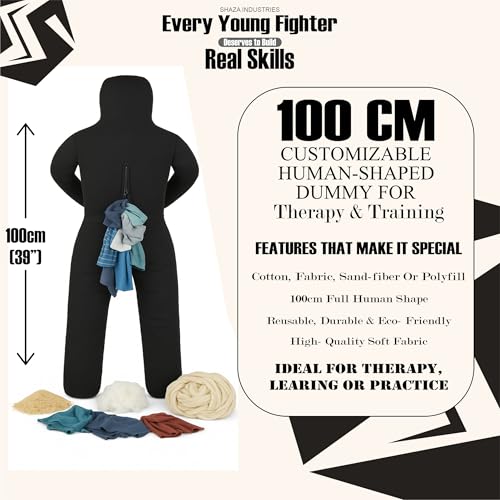 Shaza Toffy Youth Wrestling Dummy, Unfilled Canvas Training Partner, Kids Combat Practice Equipment - color: Black