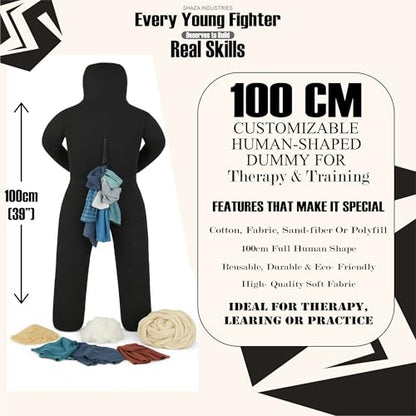 Shaza Toffy Youth Wrestling Dummy, Unfilled Canvas Training Partner, Kids Combat Practice Equipment - color: Black