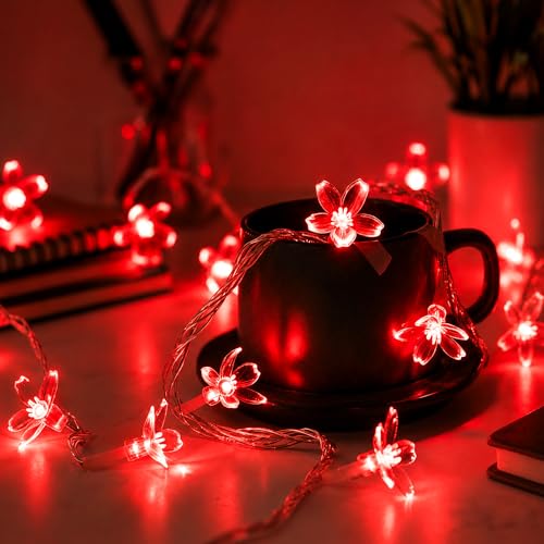 33ft 100LED Plug in Red Cherry Blossom Flower Fairy Lights Romantic Decor - color: Red