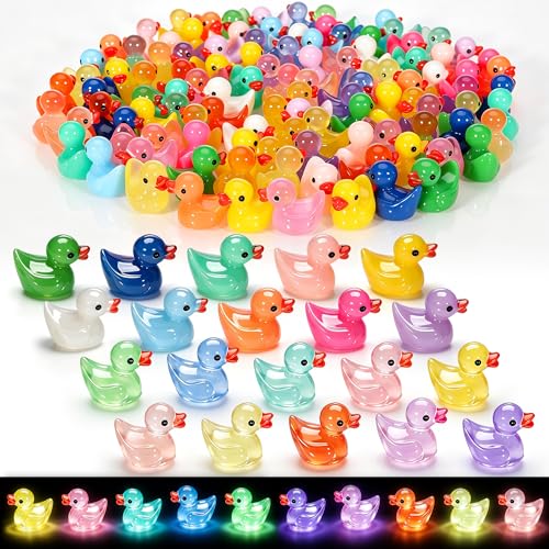 QUMMFA 110pcs Mini Resin Ducks, Glow in The Dark Tiny Ducks to Hide, 20 Colors Mini Resin Animals, Miniature Landscape Decor for Aquarium, Fish Tank, Fairy Garden Home Dollhouse Accessories