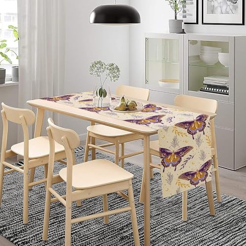 Moth Table Runner, Gothic Mystery Moon Boho Flowers Botanical Print Table Runner for Home Kitchen Dining Patio Holiday Party 13x36in - color: Moth-10, size: W13''xL36''