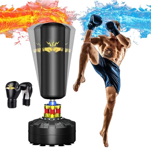 70" Punching Bag with Stand – 205lbs Freestanding Heavy Bag for Home Gym - color: With Gloves